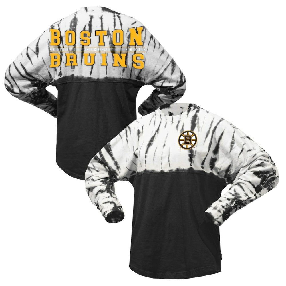 NHL Boston Bruins Spirit Jersey Unisex Crystal Half Dye Long Sleeve T-Shirt - Black