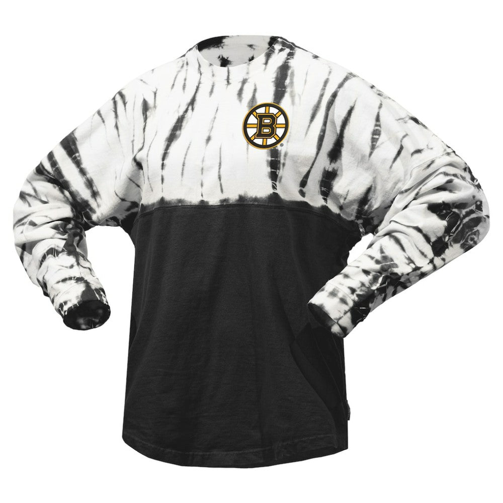 NHL Boston Bruins Spirit Jersey Unisex Crystal Half Dye Long Sleeve T-Shirt - Black