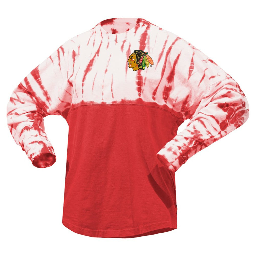 NHL Chicago Blackhawks Spirit Jersey Unisex Crystal Half Dye Long Sleeve T-Shirt - Red