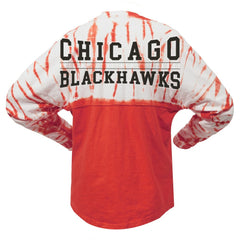 NHL Chicago Blackhawks Spirit Jersey Unisex Crystal Half Dye Long Sleeve T-Shirt - Red