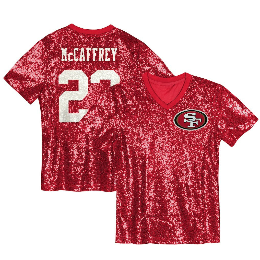 Christian McCaffrey San Francisco 49ers Women's Player Name & Number V-Neck Fashion Jersey Scarlet