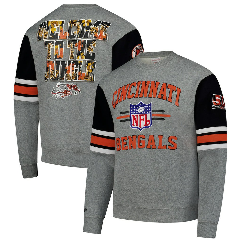 Cincinnati Bengals All Over 4.0 Vintage Logo Pullover Sweatshirt Heather Gray