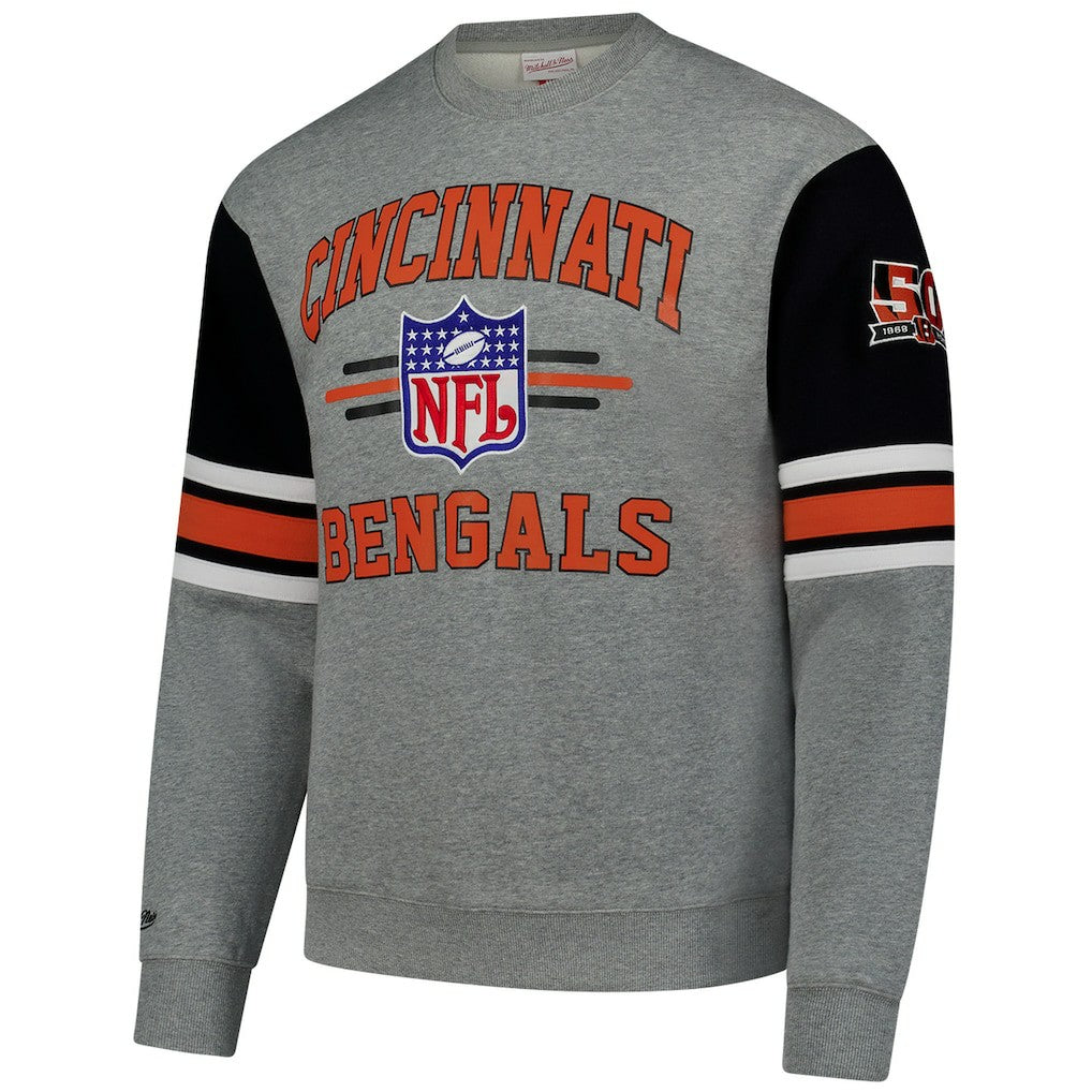 Cincinnati Bengals All Over 4.0 Vintage Logo Pullover Sweatshirt Heather Gray