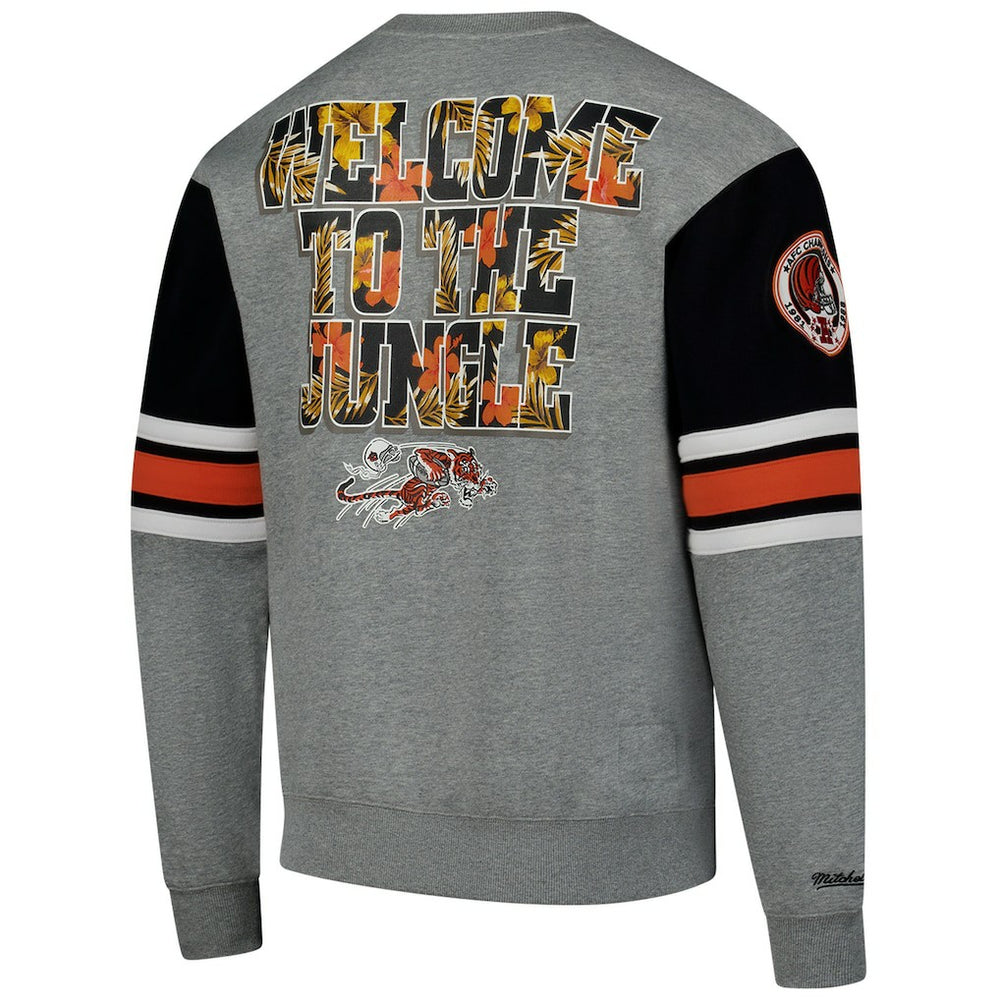 Cincinnati Bengals All Over 4.0 Vintage Logo Pullover Sweatshirt Heather Gray