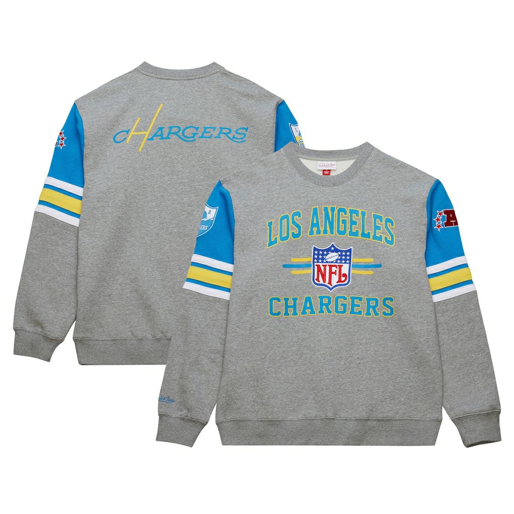 Los Angeles Chargers All Over 4.0 Vintage Logo Pullover Sweatshirt Heather Gray