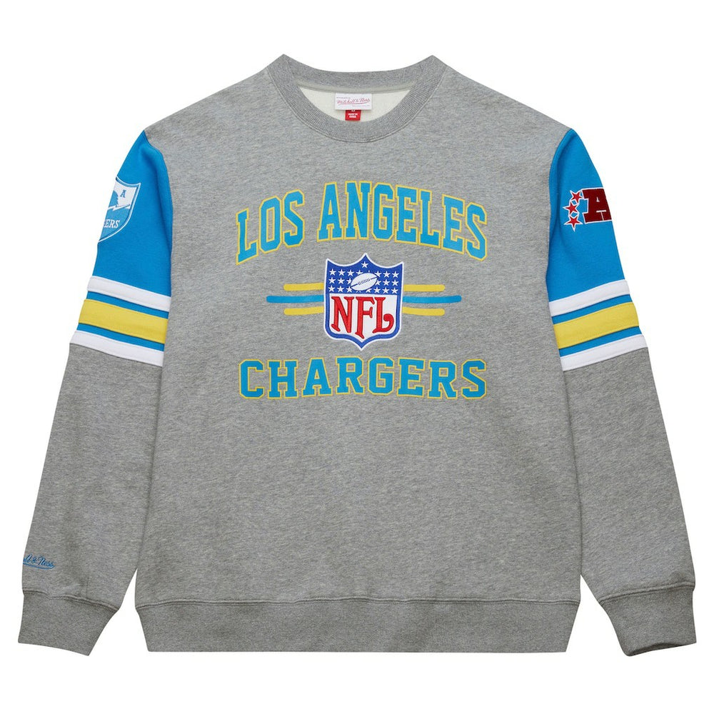 Los Angeles Chargers All Over 4.0 Vintage Logo Pullover Sweatshirt Heather Gray