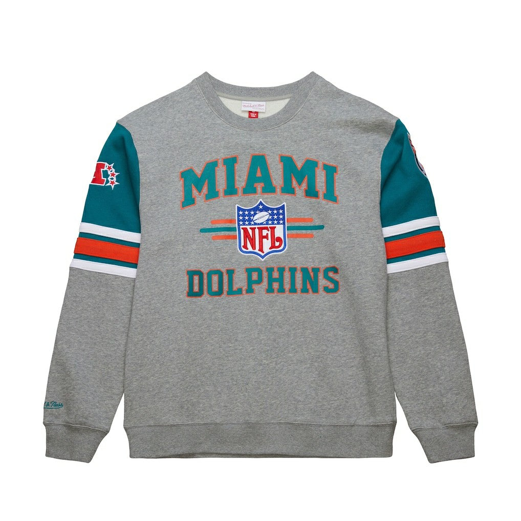 Miami Dolphins All Over 4.0 Vintage Logo Pullover Sweatshirt Heather Gray