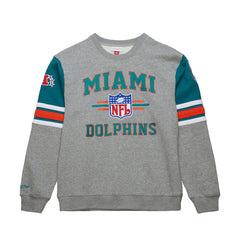 Miami Dolphins All Over 4.0 Vintage Logo Pullover Sweatshirt Heather Gray