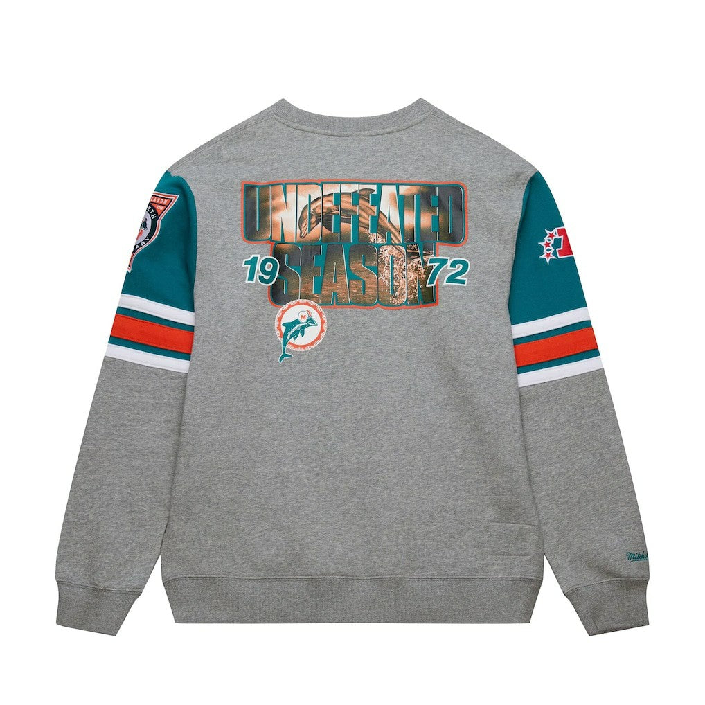 Miami Dolphins All Over 4.0 Vintage Logo Pullover Sweatshirt Heather Gray