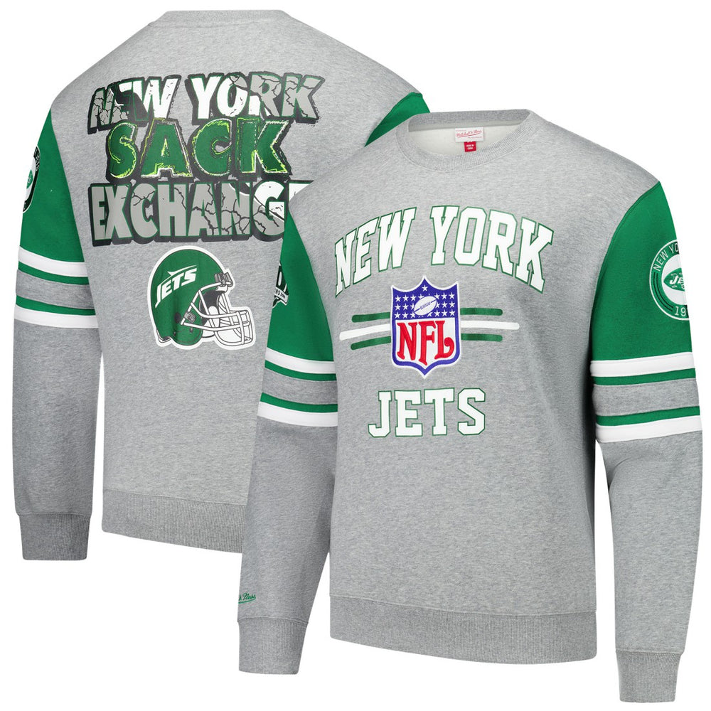 New York Jets All Over 4.0 Vintage Logo Pullover Sweatshirt Heather Gray