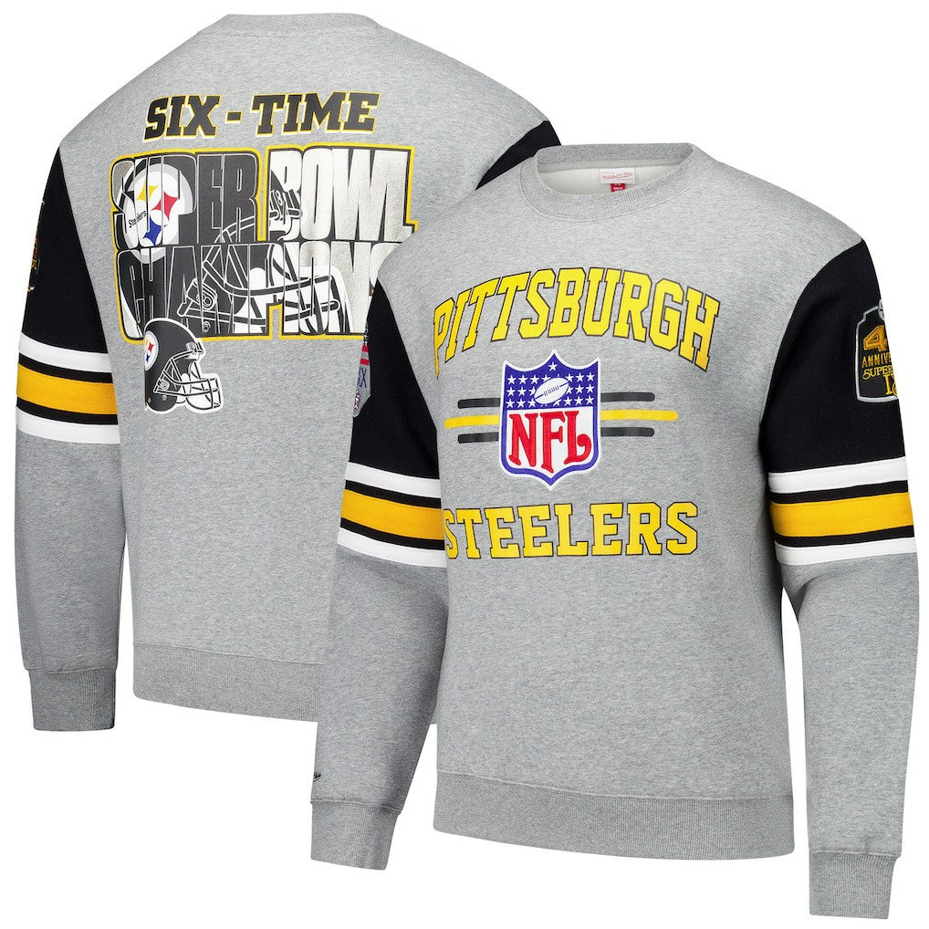 Pittsburgh Steelers All Over 4.0 Vintage Logo Pullover Sweatshirt Heather Gray