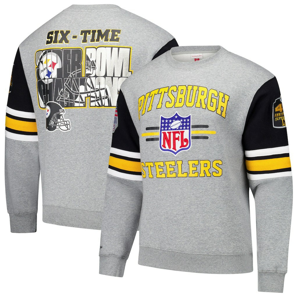 Pittsburgh Steelers All Over 4.0 Vintage Logo Pullover Sweatshirt Heather Gray