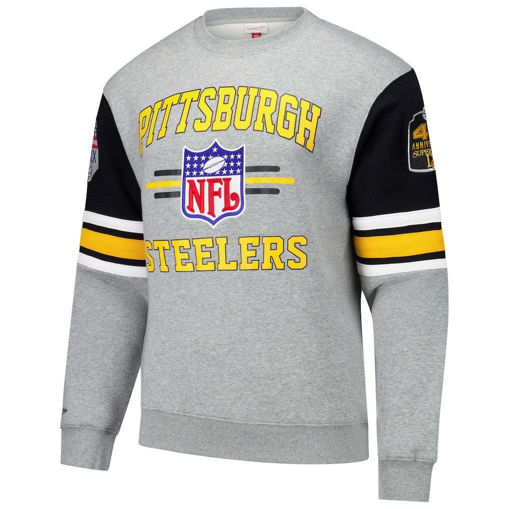 Pittsburgh Steelers All Over 4.0 Vintage Logo Pullover Sweatshirt Heather Gray