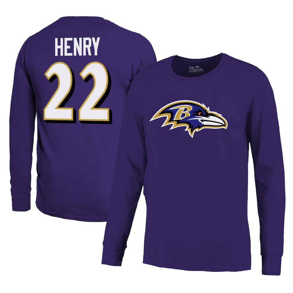 Derrick Henry Baltimore Ravens Majestic Threads Name & Number Long Sleeve T-Shirt Purple