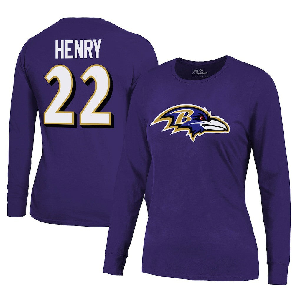 Derrick Henry Baltimore Ravens Majestic Threads Women's Name & Number Long Sleeve T-Shirt Purple