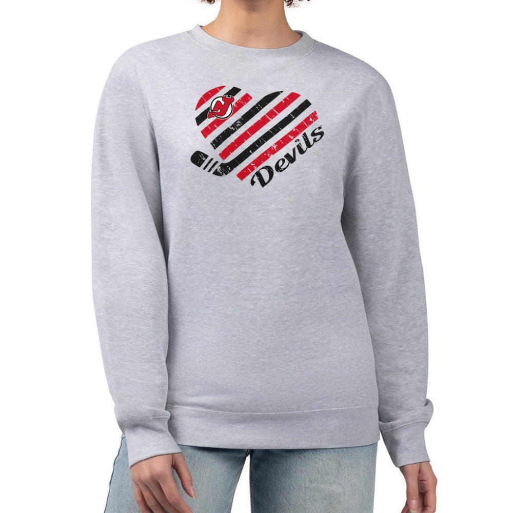 NHL New Jersey Devils G-III 4Her by Carl Banks Women's Heart Graphic Pullover Sweatshirt - Heather Gray