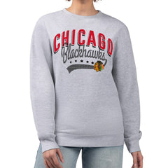 NHL Chicago Blackhawks G-III 4Her by Carl Banks Women's Filigree Team Graphic Fleece Pullover Sweatshirt - Heather Gray