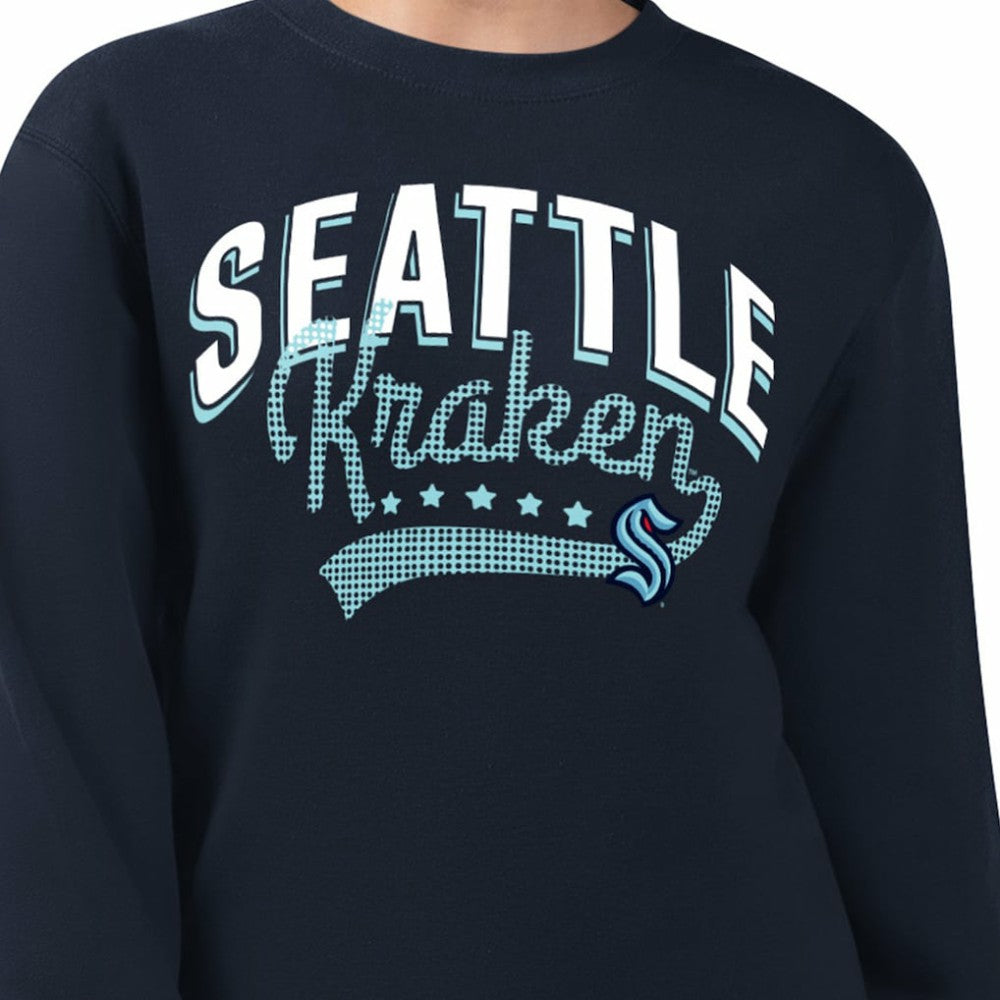 NHL Seattle Kraken G-III 4Her by Carl Banks Women's Filigree Team Graphic Fleece Pullover Sweatshirt - Deep Sea Blue