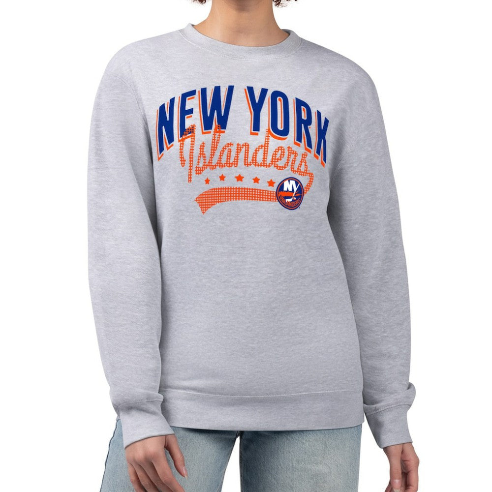 NHL New York Islanders G-III 4Her by Carl Banks Women's Filigree Team Graphic Fleece Pullover Sweatshirt - Heather Gray