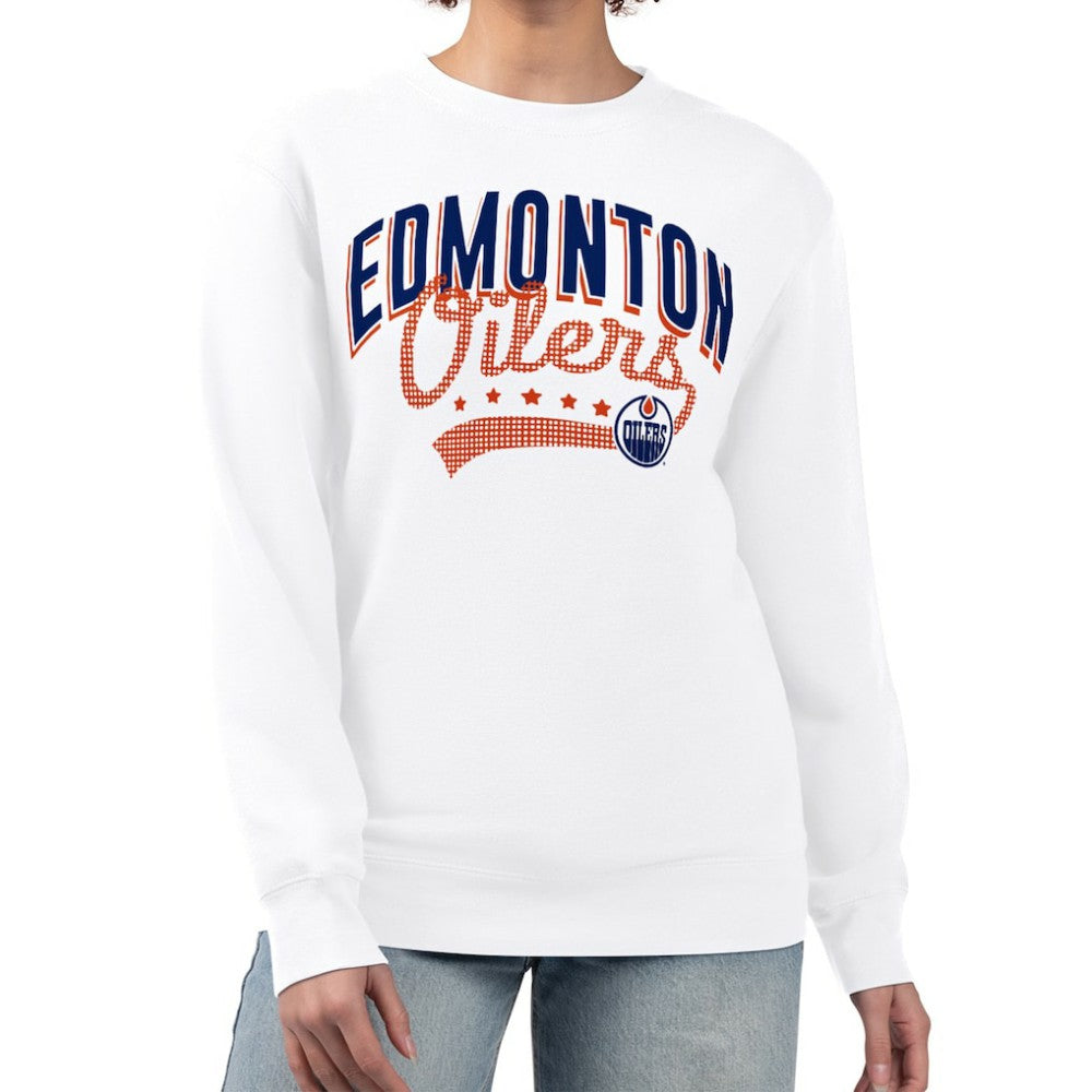 NHL Edmonton Oilers G-III 4Her by Carl Banks Women's Filigree Team Graphic Fleece Pullover Sweatshirt - White