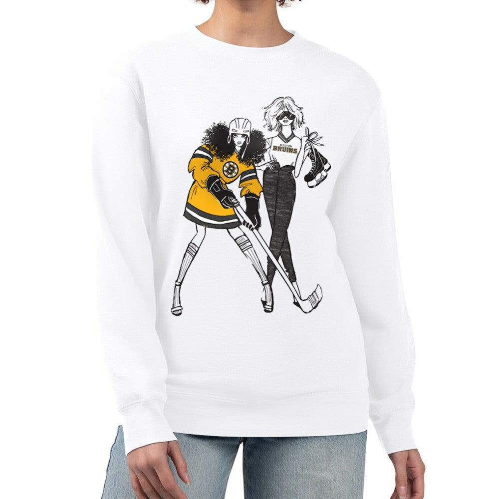 NHL Boston Bruins G-III 4Her by Carl Banks Women's Hockey Girls Team Graphic Fleece Pullover Sweatshirt - White