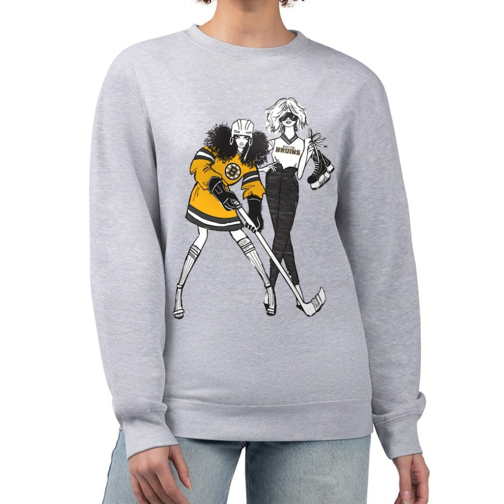 NHL Boston Bruins G-III 4Her by Carl Banks Women's Hockey Girls Team Graphic Fleece Pullover Sweatshirt - Heather Gray