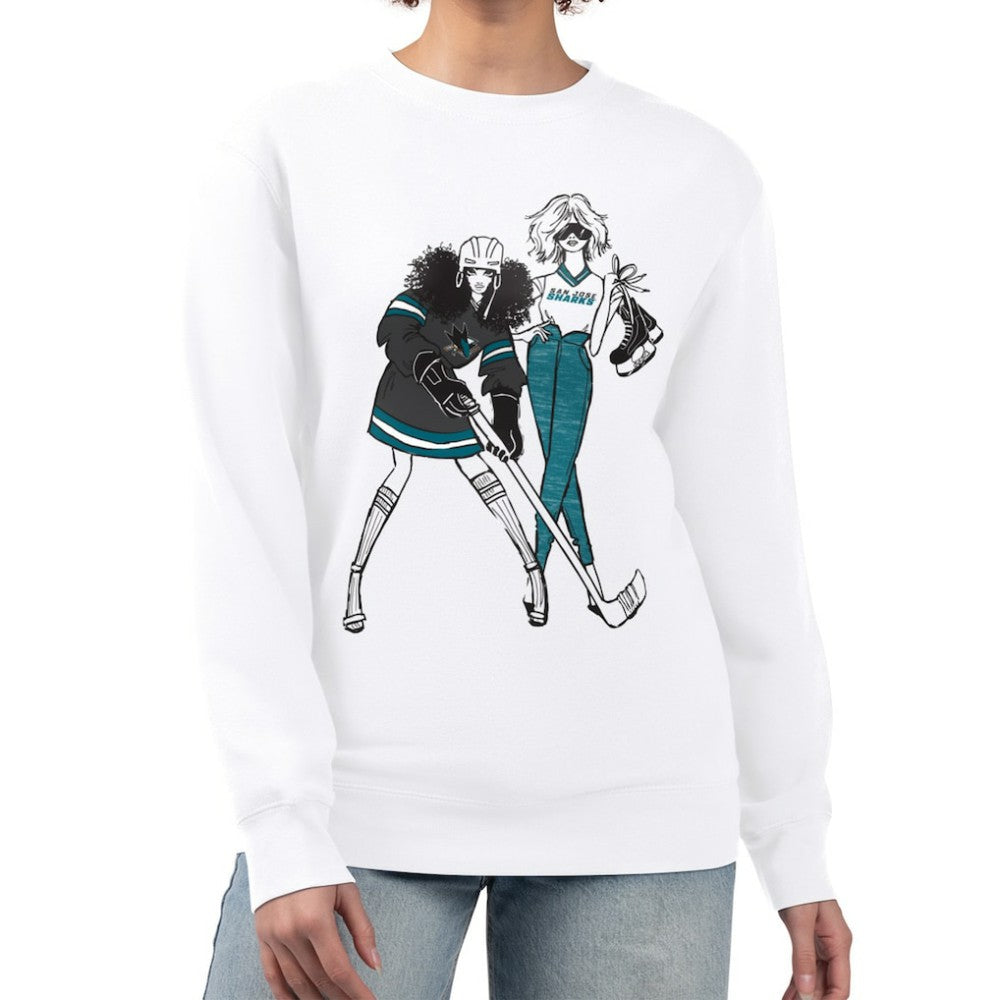 NHL San Jose Sharks G-III 4Her by Carl Banks Women's Hockey Girls Team Graphic Fleece Pullover Sweatshirt - White