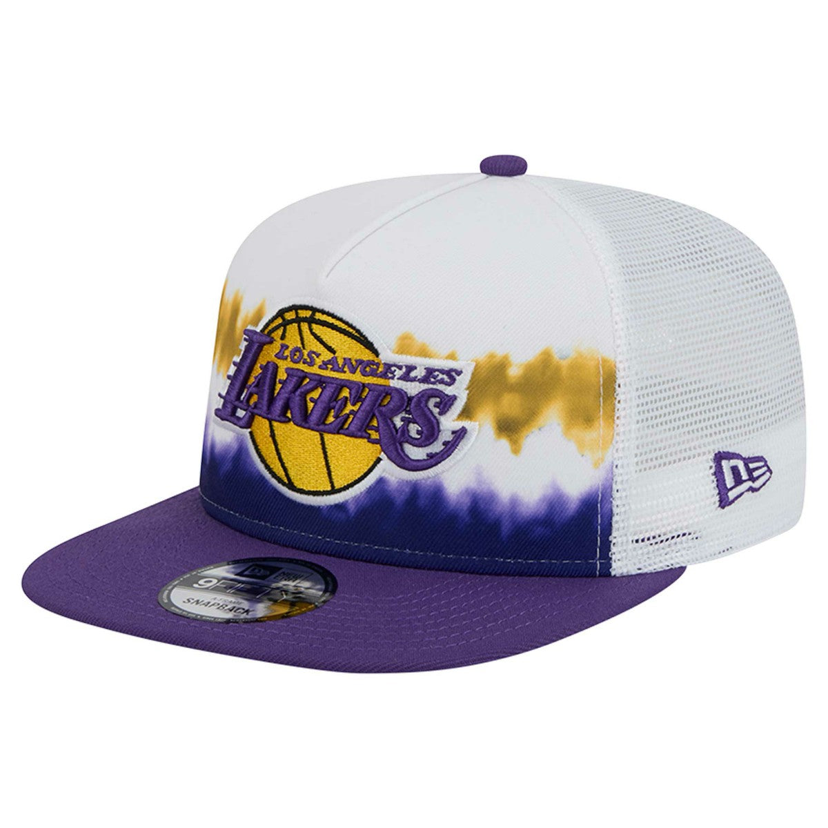 Los Angeles Lakers Dip-Dye 9FIFTY A-Frame Trucker Snapback Hat White/Purple