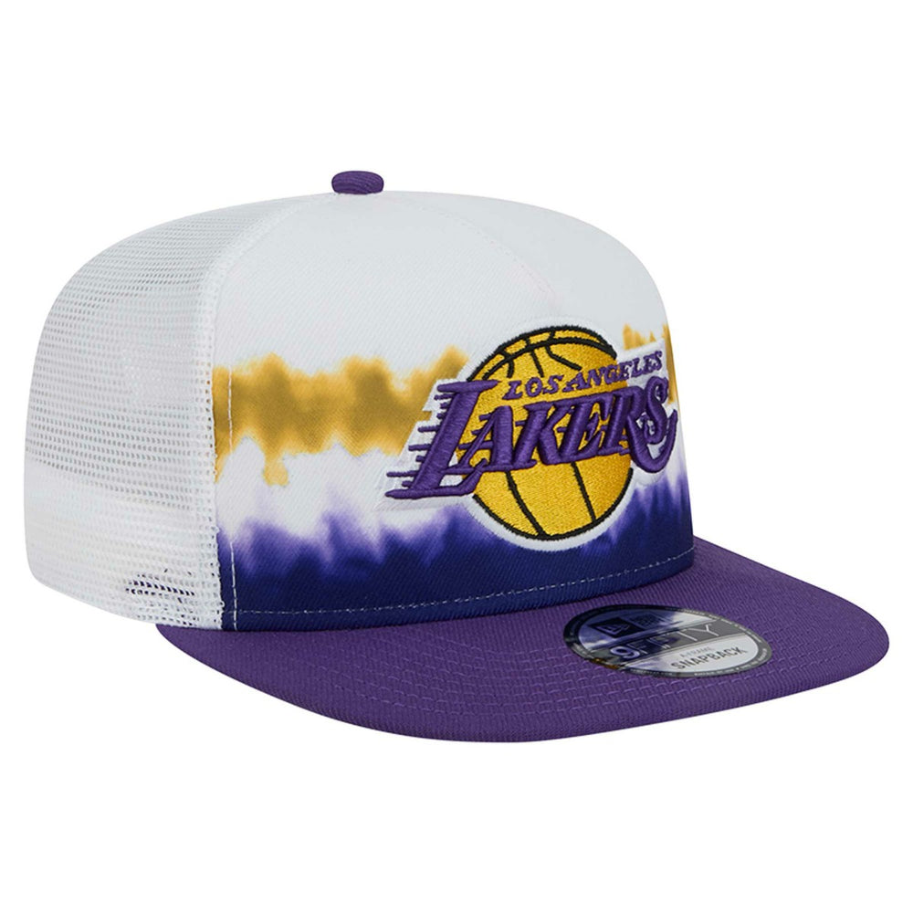 Los Angeles Lakers Dip-Dye 9FIFTY A-Frame Trucker Snapback Hat White/Purple
