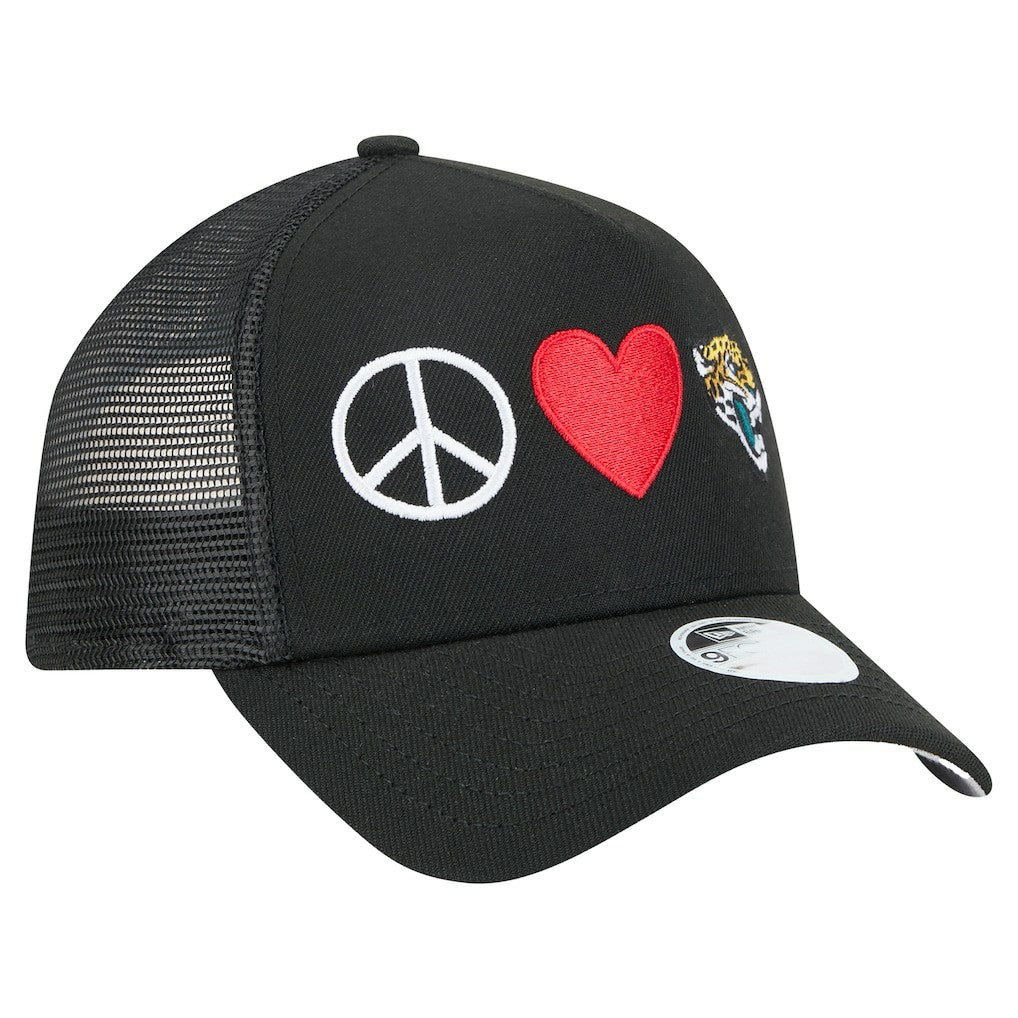 Jacksonville Jaguars New Era Women's Peace & Love Trucker 9FORTY Adjustable Hat Black