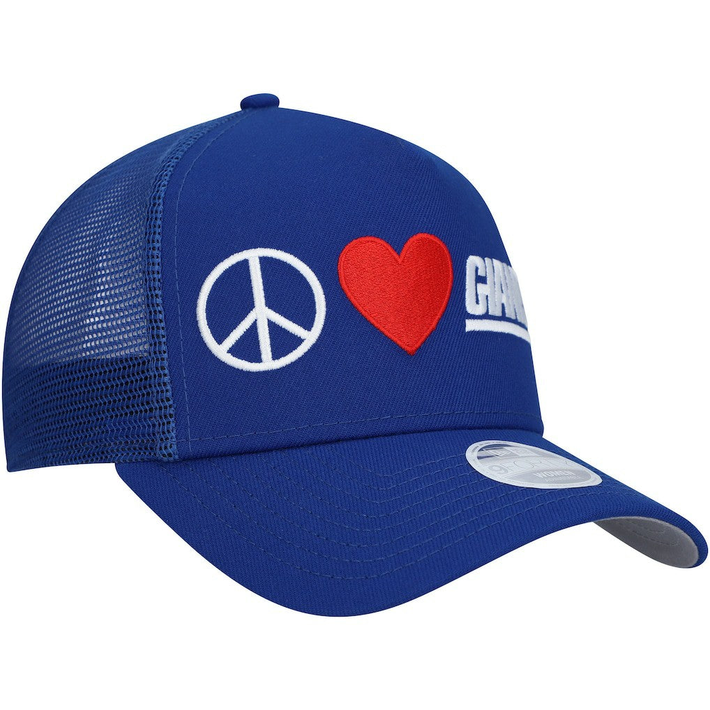 New York Giants New Era Women's Peace & Love Trucker 9FORTY Adjustable Hat Royal