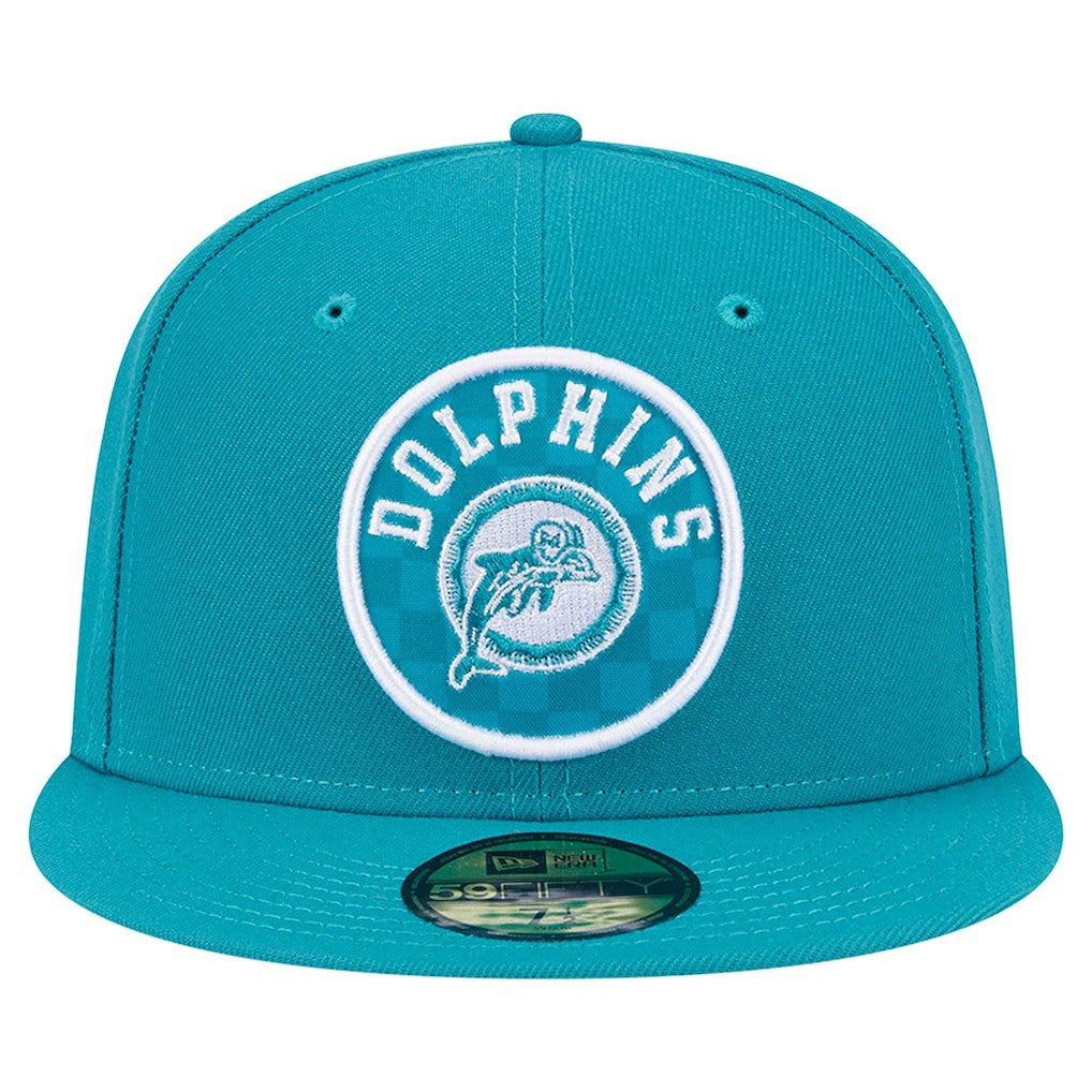 Miami Dolphins New Era Checkered 59FIFTY Fitted Hat Aqua