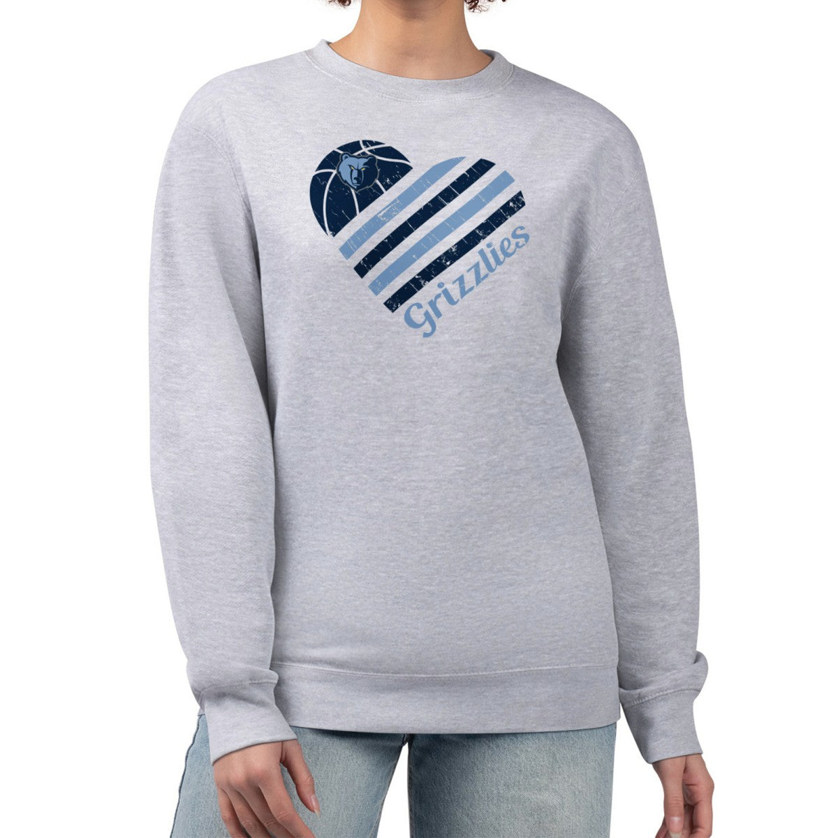 Memphis Grizzlies G-III 4Her by Carl Banks Women's Heart Graphic Fleece Pullover Sweatshirt Heather Gray