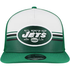 New York Jets New Era Striped A-Frame 9FIFTY Adjustable Trucker Snapback Hat White/Green