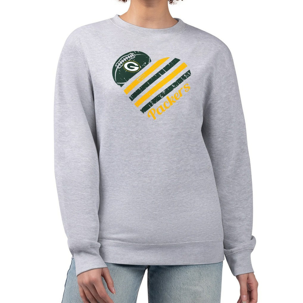 Green Bay Packers G-III 4Her by Carl Banks Women's Heart Graphic Fleece Pullover Sweatshirt Heather Gray