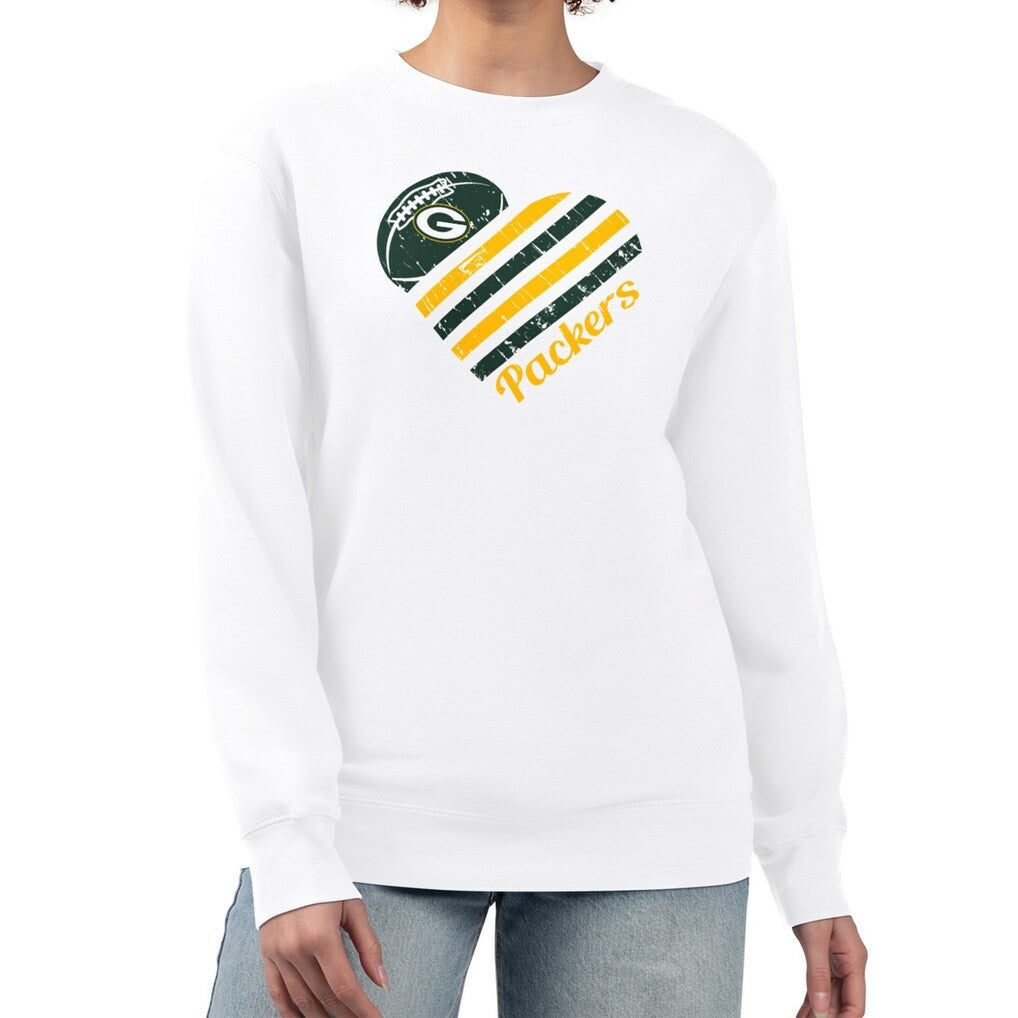 Green Bay Packers G-III 4Her by Carl Banks Women's Heart Graphic Fleece Pullover Sweatshirt White