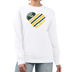 Green Bay Packers G-III 4Her by Carl Banks Women's Heart Graphic Fleece Pullover Sweatshirt White