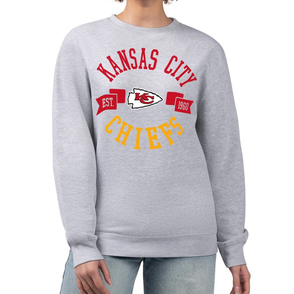 Kansas City Chiefs G-III 4Her by Carl Banks Women's Large Team Graphic Fleece Pullover Sweatshirt Heather Gray