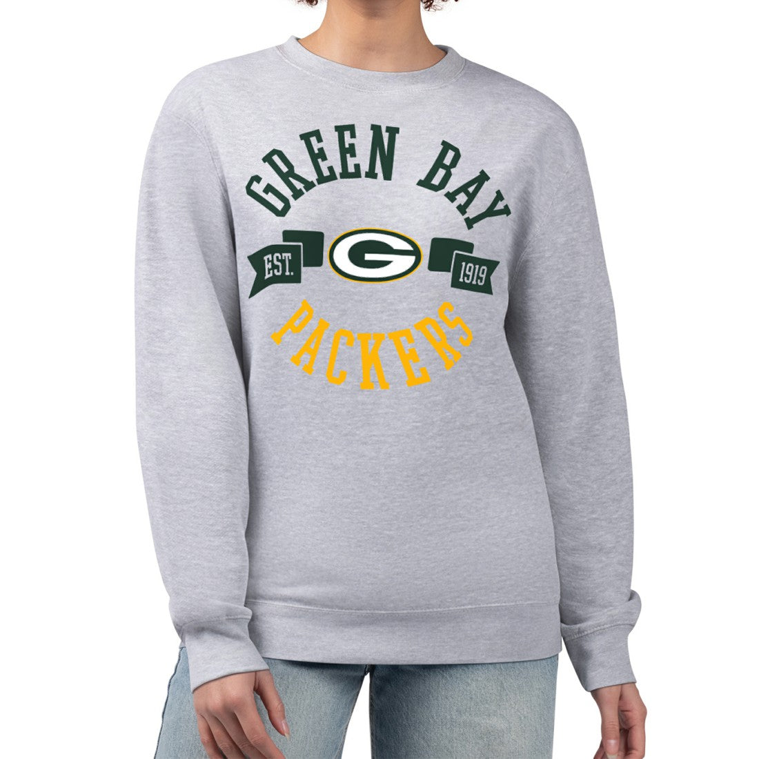 Green Bay Packers G-III 4Her by Carl Banks Women's Large Team Graphic Fleece Pullover Sweatshirt Heather Gray