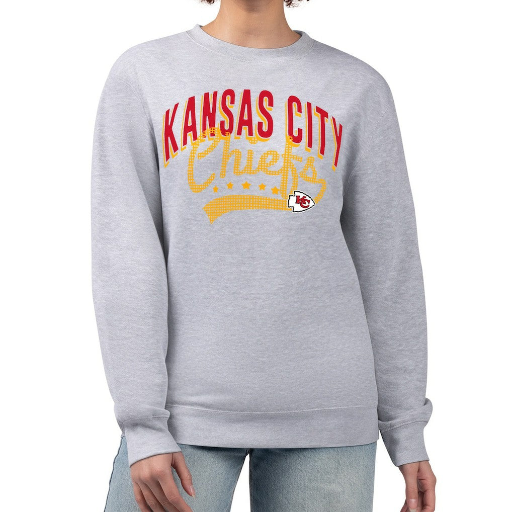 Kansas City Chiefs G-III 4Her by Carl Banks Women's Filigree Logo Graphic Fleece Pullover Sweatshirt Heather Gray