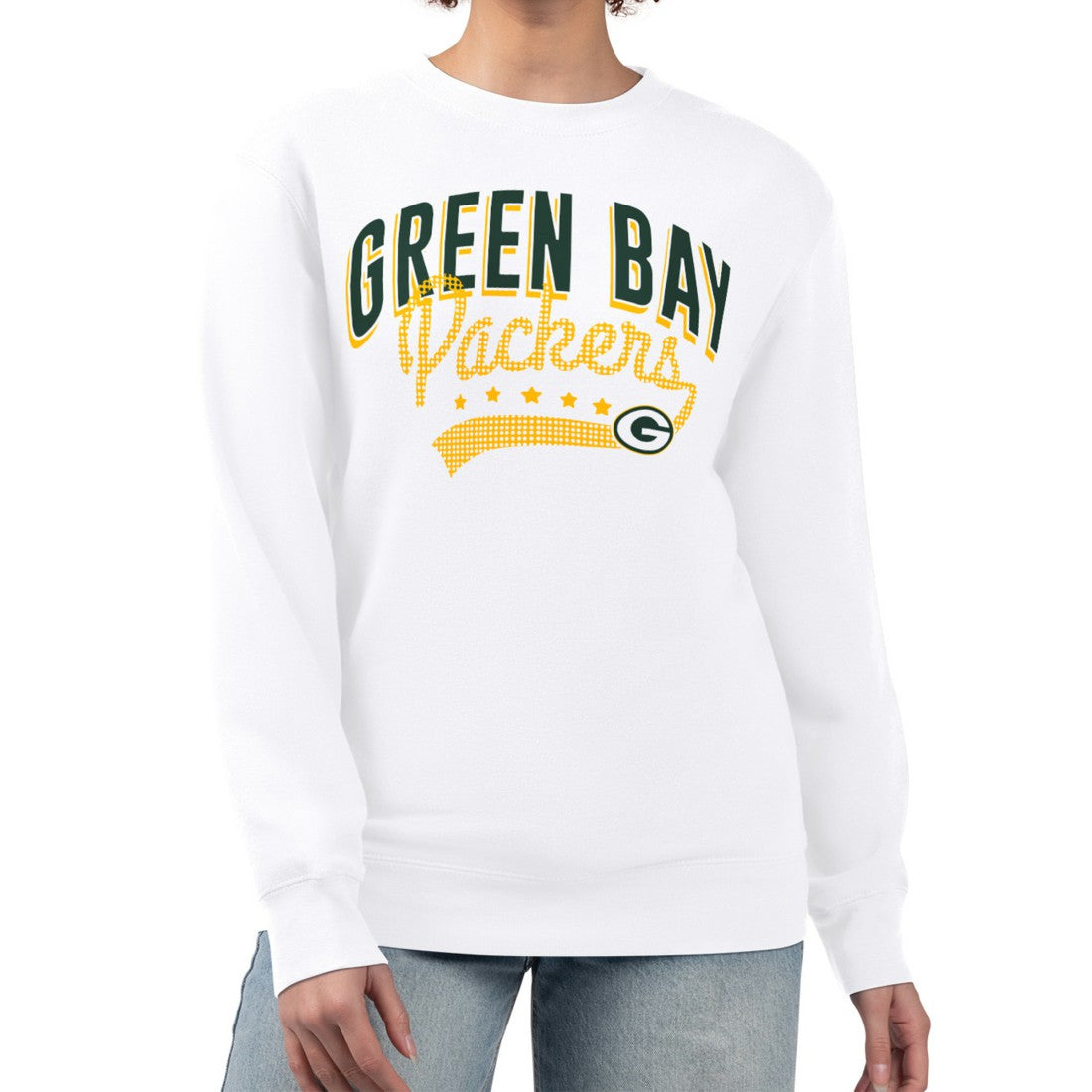 Green Bay Packers G-III 4Her by Carl Banks Women's Filigree Logo Graphic Fleece Pullover Sweatshirt White