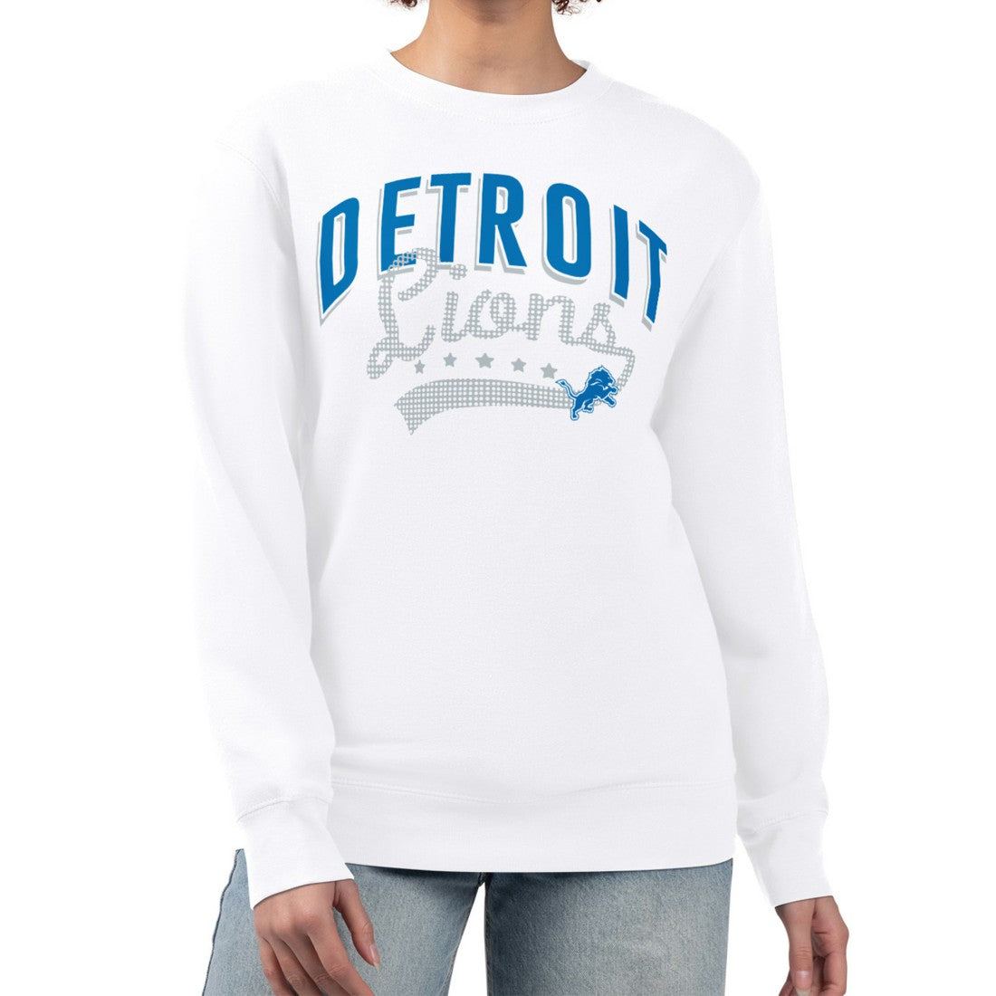 Detroit Lions G-III 4Her by Carl Banks Women's Filigree Logo Graphic Fleece Pullover Sweatshirt White