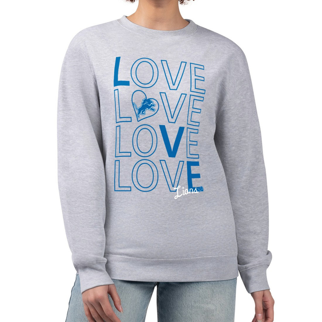 Detroit Lions G-III 4Her by Carl Banks Women's Lots of Love Graphic Fleece Pullover Sweatshirt Heather Gray