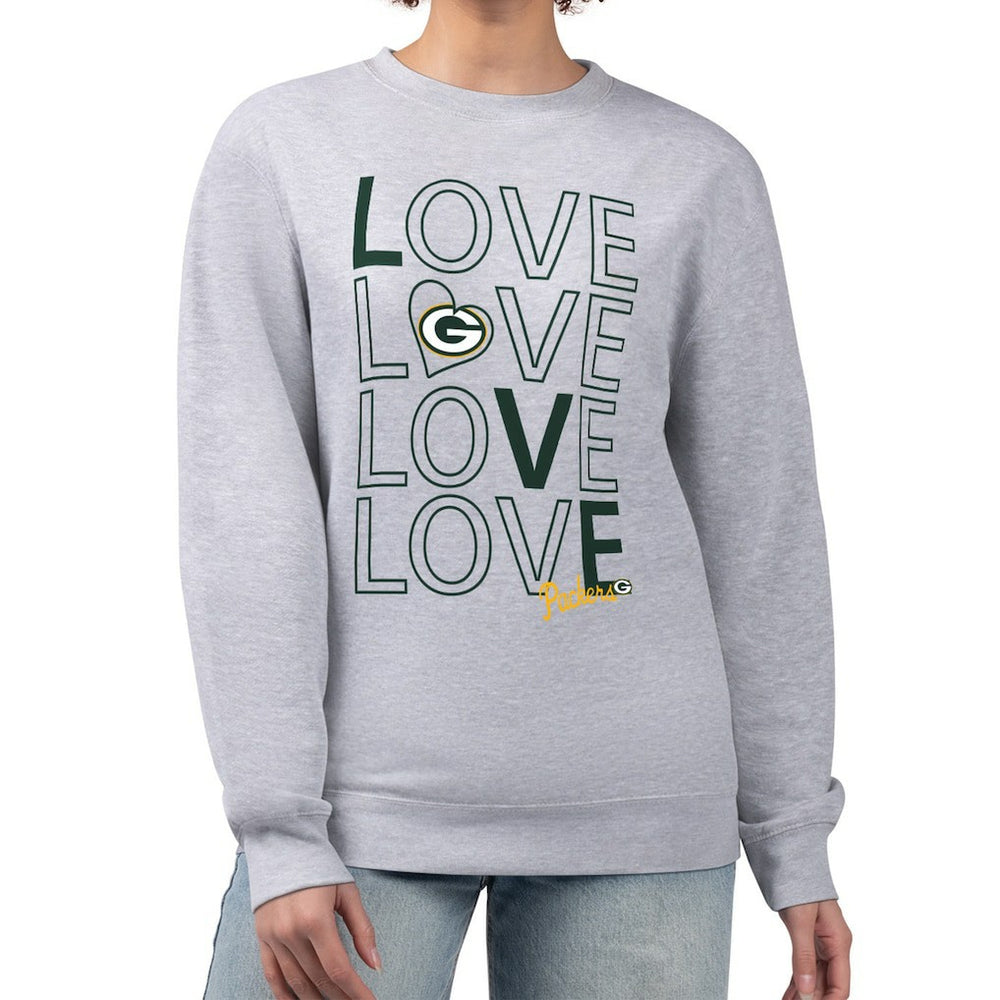 Green Bay Packers G-III 4Her by Carl Banks Women's Lots of Love Graphic Fleece Pullover Sweatshirt Heather Gray