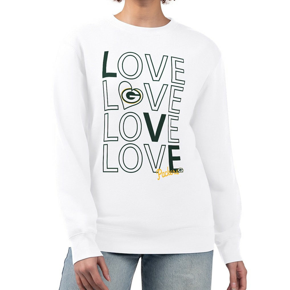 Green Bay Packers G-III 4Her by Carl Banks Women's Lots of Love Graphic Fleece Pullover Sweatshirt White