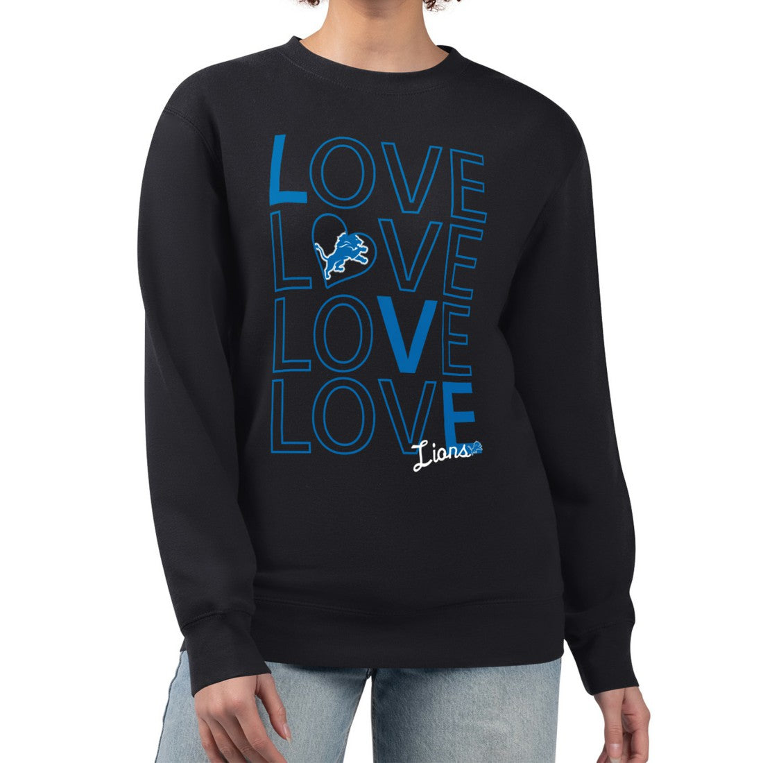 Detroit Lions G-III 4Her by Carl Banks Women's Lots of Love Graphic Fleece Pullover Sweatshirt Black