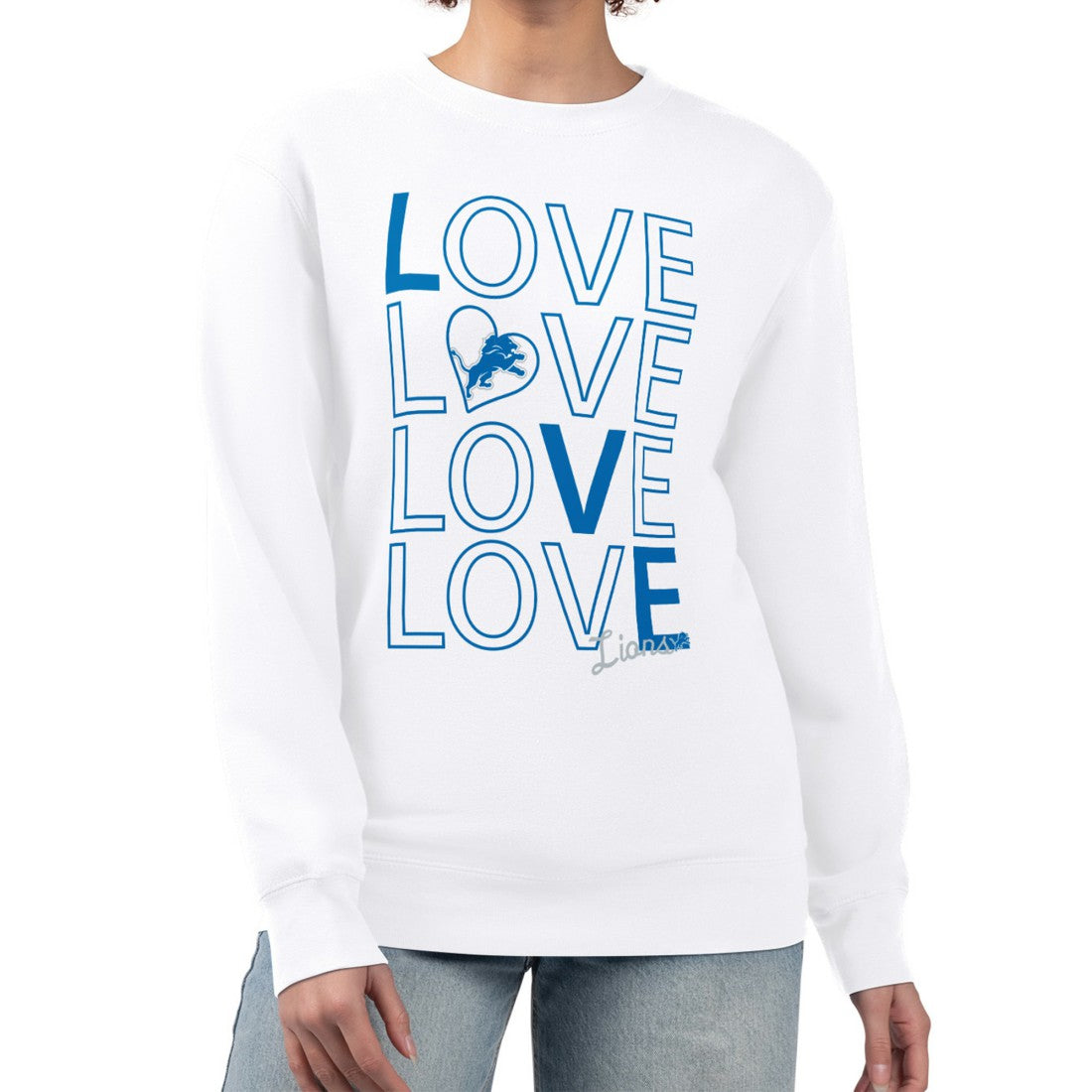 Detroit Lions G-III 4Her by Carl Banks Women's Lots of Love Graphic Fleece Pullover Sweatshirt White