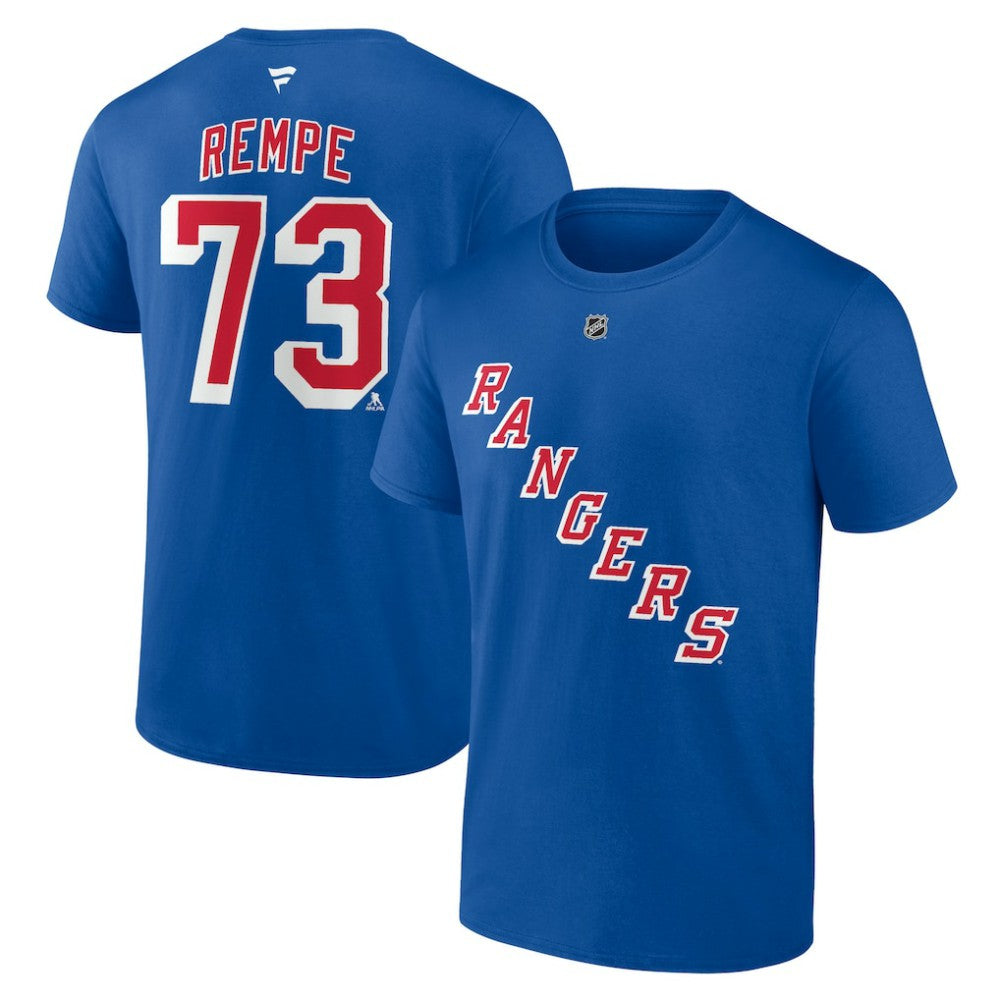 NHL Matt Rempe New York Rangers Fanatics Authentic Stack Name & Number T-Shirt - Blue