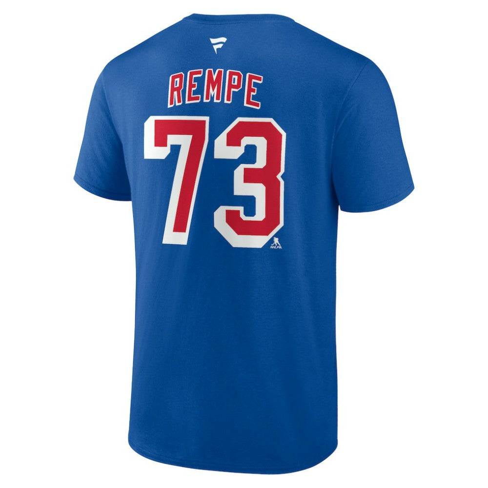 NHL Matt Rempe New York Rangers Fanatics Authentic Stack Name & Number T-Shirt - Blue
