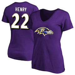 Derrick Henry Baltimore Ravens Women's Plus Size Fair Catch Name & Number Scoop Neck T-Shirt Purple